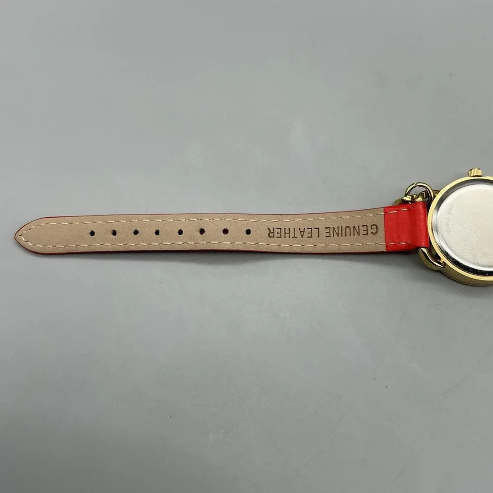 Disney Girls Watch 28mm Mickey Mouse Red Leather Gold Silver Tone New Battery